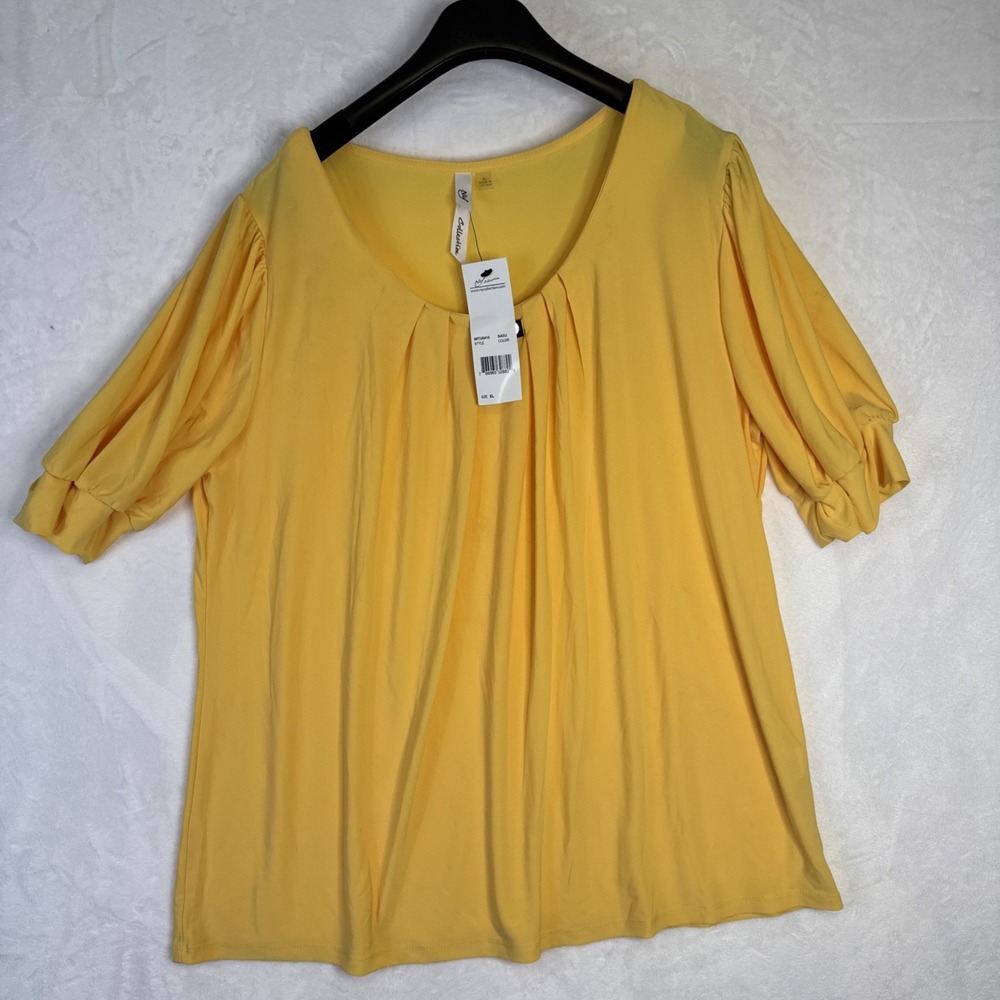 NY COLLECTION Women's Golden-Tone Scoop-Neck Hardware Elbow Balloon Sleeve XL